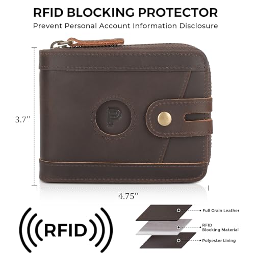 Polare Full Grain Leather Bifold Wallet for Men RFID Blocking Card Case with AirTag Slot and YKK Zip Coin Pocket4