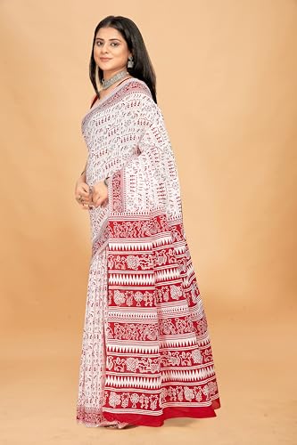 Image of TAMAIRA FASHION Mulmul Pure Cotton Saree For Woman Warli Printed|Office Wear Daily Wear Sarees For Women Without Blouse Piece(Available in 19 Colours)