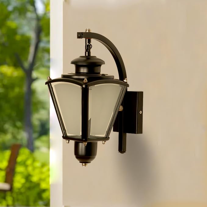 Image of Divine Trends Aluminium Waterproof Lantern Outdoor Wall Light Hanging Polished Black Finish for Indoor & Outdoor Use, LED Bulb Included (Pack of 1)