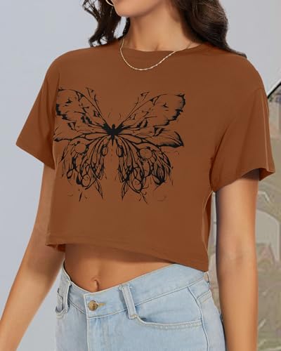 Image of Womens Summer Crop Tops Short Sleeve Round Neck T-Shirts Loose Fit Casual Blouse 2026
