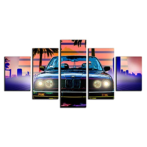Abstract 5 Panels Canvas Wall Art E30 Headlights Sports Car Pictures Prints On Canvas Painting Modern Artwork Decor Unstreched Art For Home Decoration (No Frame,L) #TOP28