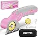 EZUVITA 4V Cordless Electric Scissors with LED Light, Rechargeable Cardboard Box Cutter, Wrench, Storage Bag & Titanium-Coated Replacement Blade for Fabric, Leather, Carpet & Plastic (Pink)