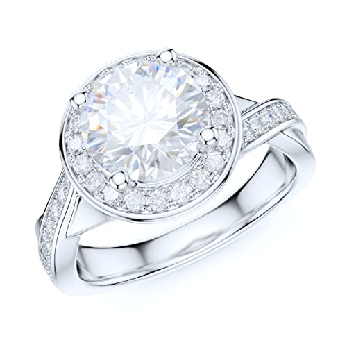 Sterling Silver Crossover Shank 2CT Round Moissanite or Simulated Diamond Halo Promise Engagement Ring