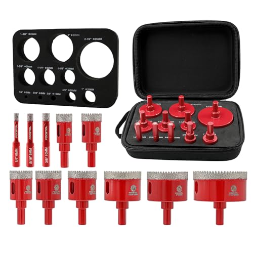 FOCSTOL Tile Hole Saw Kit 11PCS, 1/4"-2-1/2" Drill Bits with Triangle Shank