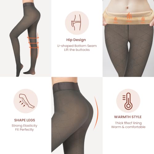 Image of X-CHENG Women Fleece Lined Tights Fake Translucent Sheer Thermal Tights