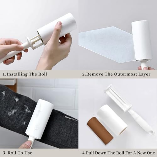 REJOECE 6 Stück Wiederverwendbare Fusselrolle, Abwaschbar, Klebrig, für Tierhaare - Reinigt Möbel, Teppiche, Kleidung