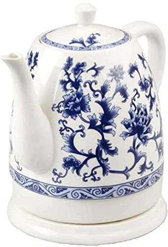 Tetera eléctrica cerámica azul y blanca 1.5L sin cable miniatura 1