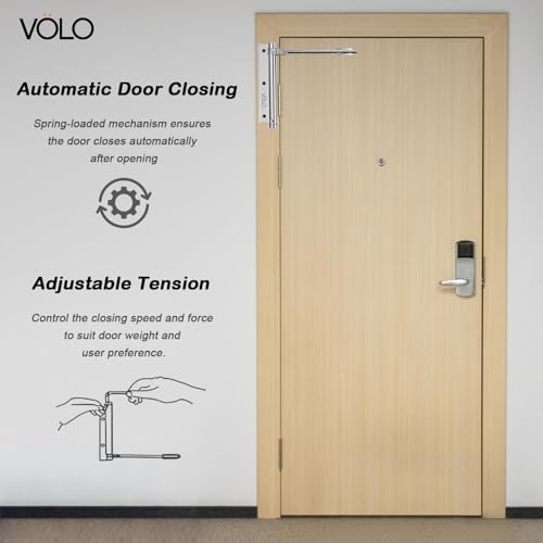 Image of VOLO Pack of 1 Spring Based Door Closer - Automatic Self Closing Stainless Steel Door Closer for Aluminium and PVC Doors up to 30 kg | Silver