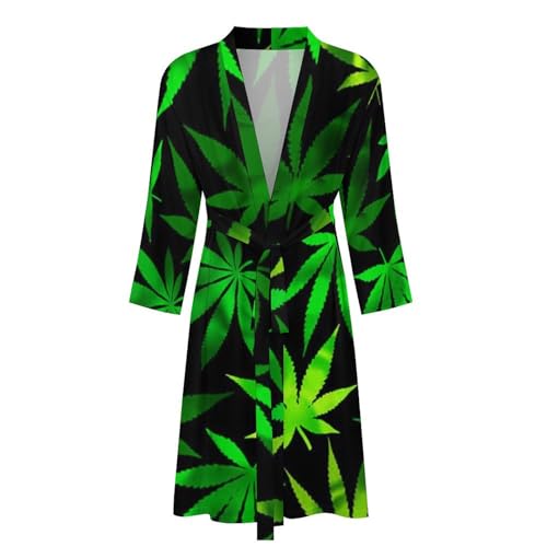 Weed Leaf Mens Summer Robes Lightweight Bathrobe Bath Robe Knee Length Shawl Collar Loungewear4