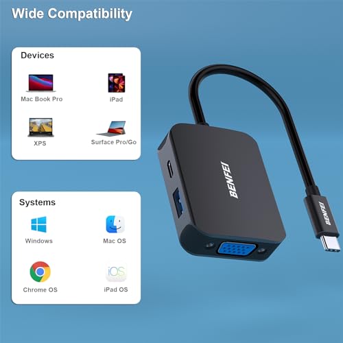 BENFEI USB C HUB 4in1, USB Type-C to HDMI VGA Adapter,USB C to USB Adapter by BENFEI - Used condition - Image 3