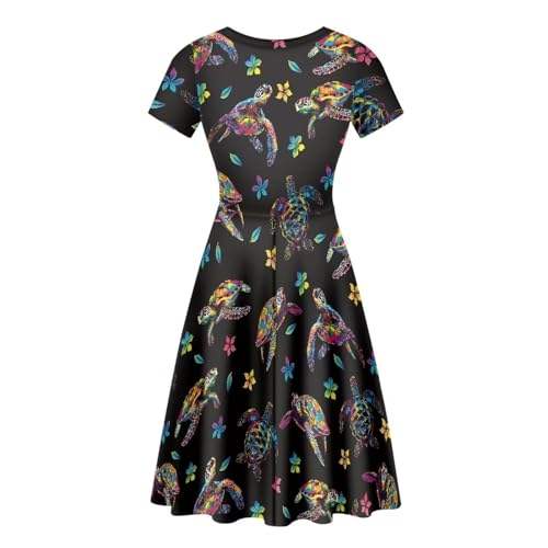 Image of HUGS IDEA Womens Puffy Swing Midi Dress Round Neck Short Sleeve Party A-Line Dresses