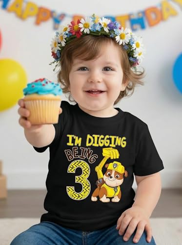 Image of Tstars Paw Patrol Rubble 3rd Birthday Shirt Toddler Boy 3 Year Old Tee