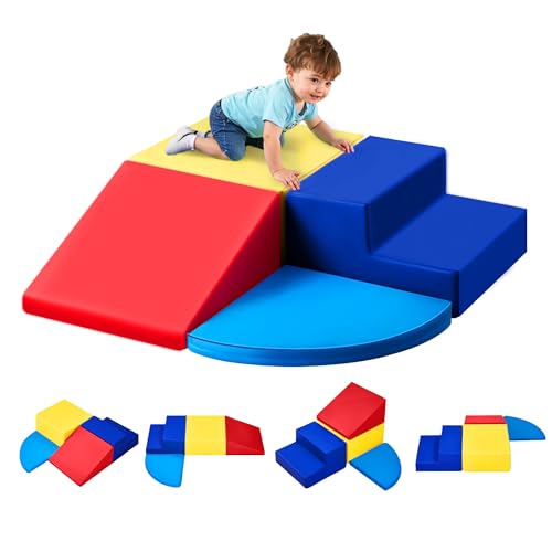 VEVOR Climbing Toys, 4-Piece Set, Foam Climbing Toys for Toddlers 6 Months to 3 Years Old, PU Leather Climbing Blocks, Indoor Climb and Crawl Activity Playset for Crawling & Sliding, Easy to Clean