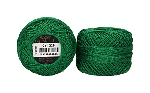 ANCHOR Pearl Yarn, Thickness: 8, Packaging: 10G, Running Length: 82M dunkelgrün Embroidery Threads, Joy, Stärke 8, 82m