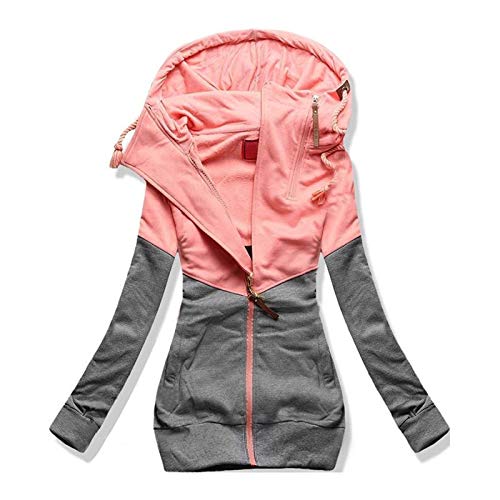 Winter Coats for Women, Ulanda Lightweight Thin Matching Color Zip-Up Hoodie Jacket for Women Plus Size Zipper Hooded Gray