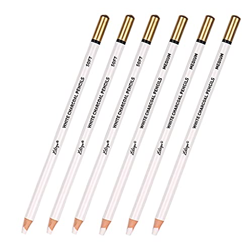 Set of 6 Prmeium White Charcoal Pencils Set 3 Pcs Soft 3 Pcs Sketch Highlight White Pencils for Ideal for Drawing