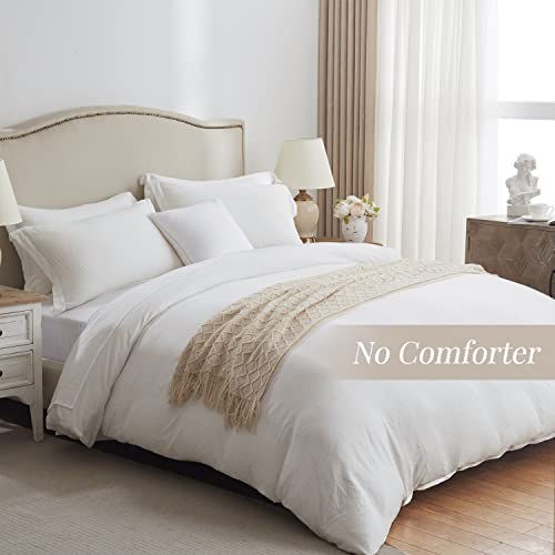 Image of MILDLY Duvet Cover 90 inchx98 inch Ultra Soft Comforter Cover Set 3pcs, White | Washed Microfiber Cotton-Like, Breathable Comfort, Hidden Zipper, Corner Ties, OEKO-TEX Certified, Fade Resistant