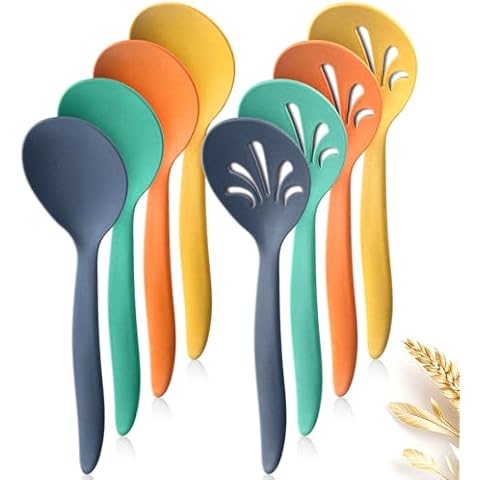 Raypard 8 Pcs 10" Large Plastic Wheat Straw Serving Spoons Set, Serving Spoons & Slotted Spoons, Kitchen Mixing Serving Spoon for Party Buffet Catering (Orange/Blue/Yellow/Green, Not for Cooking) Cover
