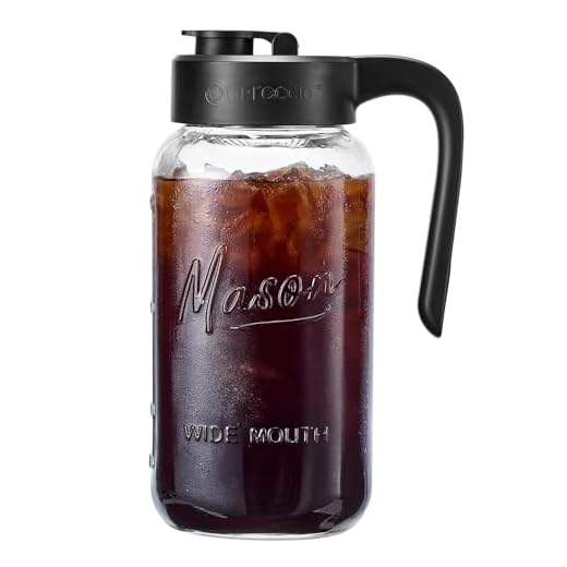 Spreccio Mason Jar Pitcher - Airtight & Leakproof Glass Pitcher with Lid, Perfect for Breastmilk, Cold Brew, and Sun Tea, 2 Quart (64 oz) 1/2 Gallon Mason Jar with Pour Spout Lid