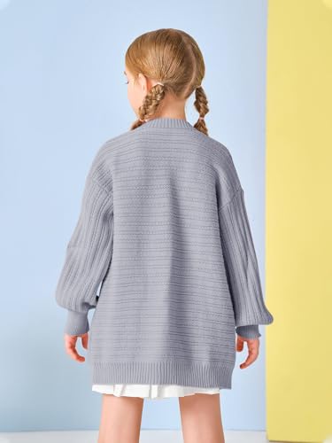 Image of Haloumoning Kids Girls Open Front Cardigan Sweaters Long Sleeve Cable Knit Fashion Clothes with Pockets 5-14 Years