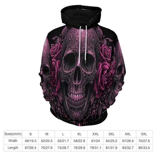 Pullover imprimé 3D crâne rose avec capuche ajustable et fermeture éclair - 6