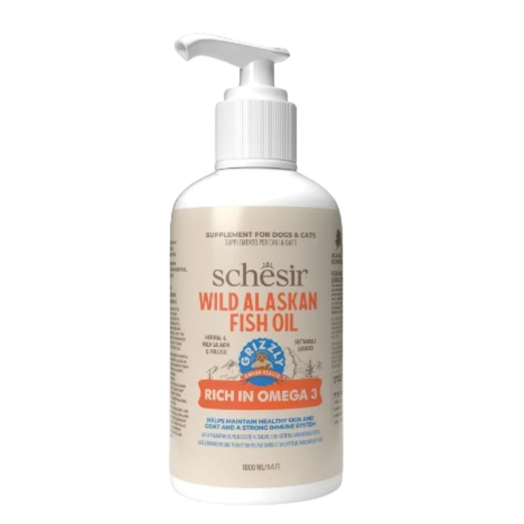 ANIMALUJOS - Aceite de Pescado Salvaje de Alaska Grizzly 500ml | Rico en Omega 3 Natural para Piel y Pelaje Saludable de Perros y Gatos | Suplemento Nutricional Premium SCHESIR