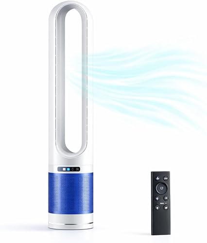 Ventilador de torre sin aspas de 41 pulgadas con filtro de aire, ventilador de pie oscilante de 80° con control remoto, 8 ajustes de velocidad,