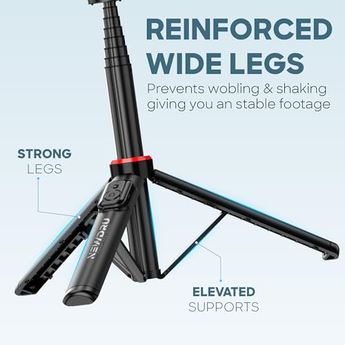 Image of NEWDRU LumiTripod Adjustable Tripod with LED Lights - 360 Rotation & 8 Telescopic Rods | Bluetooth Remote - Selfie Stick with Tripod Stand for Vlogging, Makeup, Photography & Video