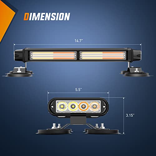 Nilight 14.5" Amber Cob Led Strobe Rooftop Flashing Light Bar High Visibility Emergency Hazard Warning Beacon Lights W/Magnetic Base For Safety Vehicles Trucks Pickup Cars Snowplow,2 Years Warranty #TOP1