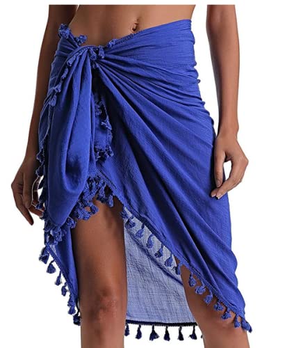 JFAN Vestidos Verano Mujer de Playa Semi-Transparente Ropa de Baño Bañador de Gasa Falda Corta con Borlas