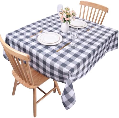 Round Gingham Tablecloths Polyester 60 Inch Diameter, Checkered Table Cloth Antiwrinkle for Home and Party Festive Decorations, Fabric Plaid Tablecloths(Red and Black)