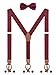 Produktbild Herren Hosenträger Fliege Set 2 WAY TO WEAR 6 Leder Knopfloch 3 Clips Y-Form 3,5cm Breit Verlängerte Hosenträger für Körpergröße 160-200cm - Bordeaux Rot