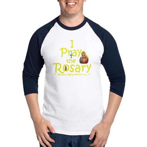 CafePress 2 Pray10X10Yellow Baseball Jersey Men's Cotton Baseball Jersey, 3/4 Raglan Sleeve Shirt Blue/White