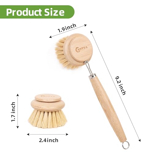Image of Bamboo Scrub Brush with Handle - Soft Bristles, Non Toxic Dish Brush, Compostable & Biodegradable, Bamboo Dish Scrubber for Cookware, Bowls and Plates, Non-Stick Pans