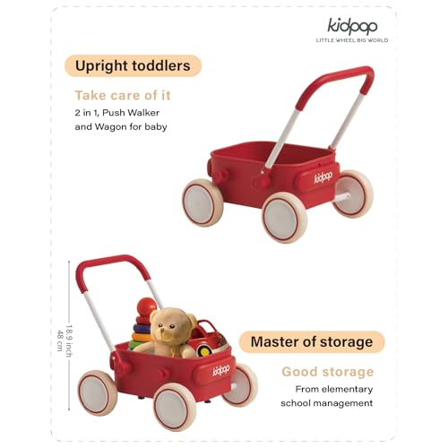 Image of PULA Baby Push Walker with Wheels Toddler Wagon for First Learner Baby Toys 6-12 Months, 1 Year Old Birthday Gifts, Indoors and Outdoors (Red)