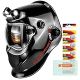 TRQWH Auto Darkening Welding Helmet with Light Solar Powered True Color Welding Hood 2 Arc Sensor Wide Shade 9-13 Welding Mask with Extra Grinding Mode Weld Helmet (Black)
