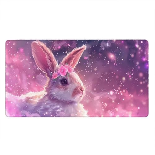 Alfombrilla Ratón XXL Alfombrilla Escritorio 1000x500mm Mouse Pad Mejora la Precisión y la Velocidad con Base de Goma Antideslizante y Bordes Cosidos Duradera Cómoda, Juegos (Conejo Rosa) xR8-169