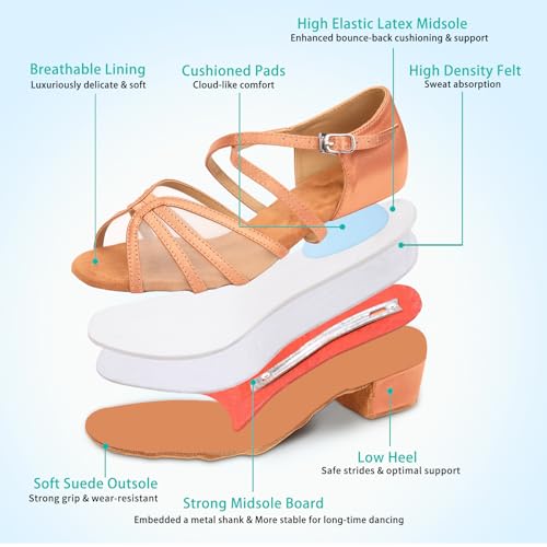 Image of Low Heel Ballroom Dance Shoes Women Latin Salsa Practice Dancing Shoes 1.5 Inch Heel ZB14