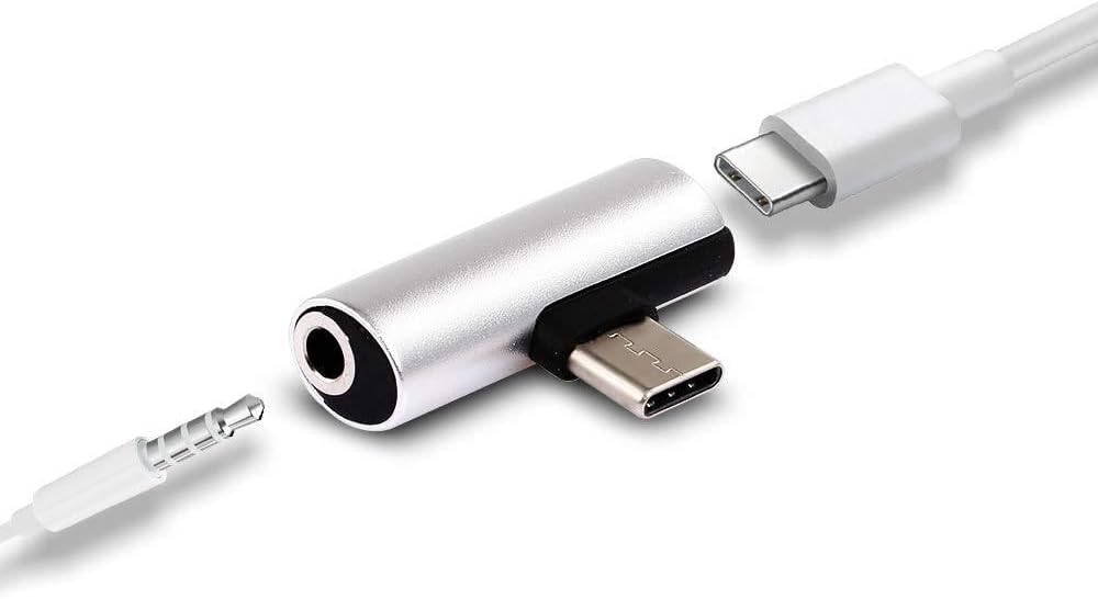 Eacam Type-C to Type-C Jack 3.5mm Earphone Charging Cable Type C Cable T Shape Adapter Earphone Charge Converter for Type C Devices