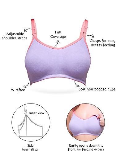 Image of Inner Sense Organic Cotton Bamboo Nursing Bra for Women I Non Padded Feeding Bra with Keyhole Back and Wire Free I Maternity Innerwear with Full Coverage (Combo Pack)