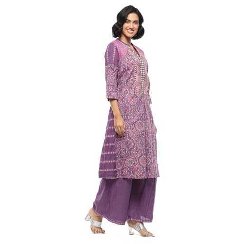 Image of BIBA Women Cotton Printed A-Line Suit Set