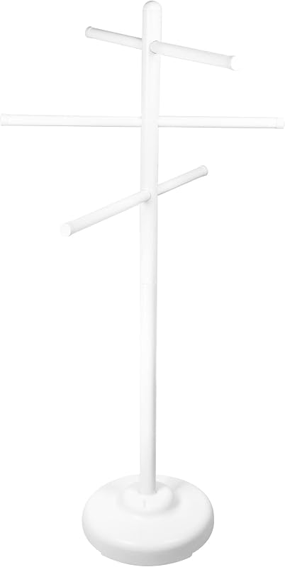 SWIMLINE HYDROTOOLS 89032 Free Standing Poolside Adjustable-Towel Rack With Water Weighted Base Three Arms Tier For Outdoors & Indoors Pool Patio Bathroom Accessory Holder Bar Drying-Stand | Keeps towels off the deck, organized, and drying within reach; freestanding pearl white frame; no mounting needed