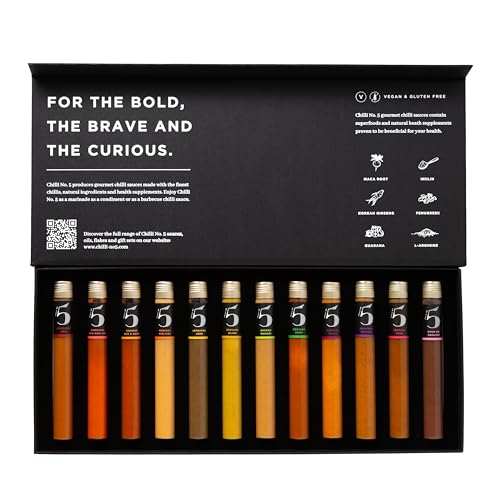 Chilli No. 5 Passport Piccanté | Coffret Sauce Piquante du Monde- 12 flacons en verre de 25 ml, Coffret Cadeau Gourmet, Super-aliments Sains, Végan, Sans...