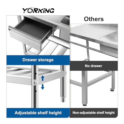 YORKING Stainless Steel Utility Sink, Free Standing Single Bowl Kitchen Sink Commercial Restaurant Kitchen Sink Set with Drawer Storage & Cold and Hot Water Pipe for Indoor and Outdoor Sink (39 inch)
