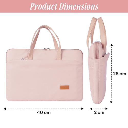 Image of Protecta Grace Office Laptop Messenger Bag for Men and Women Canvas Look Laptop Briefcase Water Repellent Padded Laptop Messenger Sleeve Bag 15.6 Inch Ideal for Office & Work in Color Pink