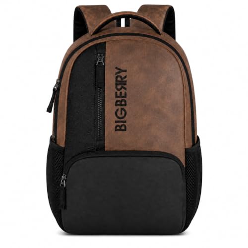 Image of BIGBERRY Rodeo | Leatherite Faux Leather Laptop Backpack for Men & Women | Water Resistant Medium Office, Travel, College Bag | Fits Up to 15.6 Inch Laptop | Travel, Casual & Business, Unisex