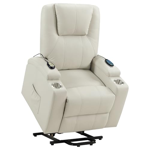Sillón masaje reclinable marfil con mando y portavasos miniatura 7