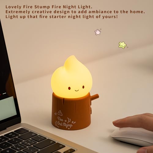 Image of Led Cute Stump Fire Night Light, Dimmable Nursery Kawaii Lamps, Super Squishy Silicone USB Rechargeable Timer Night Lamp for Kids Adults, Used for Camping Party Room Decor (Stump Fire)