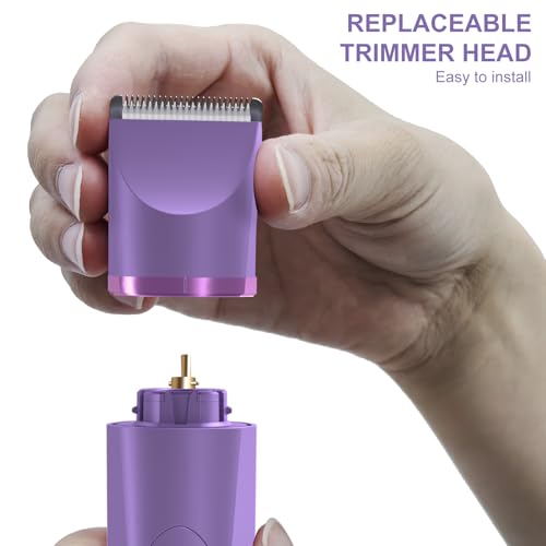 Image of OLOV Electric Body Hair Trimmer - Groin Trimmer for Men - Bikini Trimmer Women - Wet /Dry Shaver Groomer, Replaceable Ceramic Blade Heads, USB Recharge Dock, Waterproof Hygiene Razor, Bright Purple