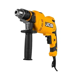 Groz JCB PROFESSIONAL 13 millimeters Impact Drill with 2-Mode Operation, Lock on switch & Depth gauge | 710 W & 3000 RPM | TPR grip | JCB Impact Drill - Yellow and Black